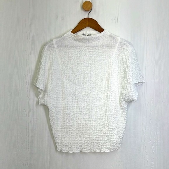 Zara - Gauze White Mock Neck Flowy Lightweight Short Sleeve Top Size Small - Picture 6 of 10